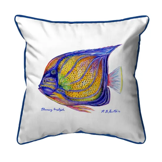 Betsy Drake Blue Ring Angelfish Extra Large 22 X 22 Indoor/Outdoor White Pillow {1}