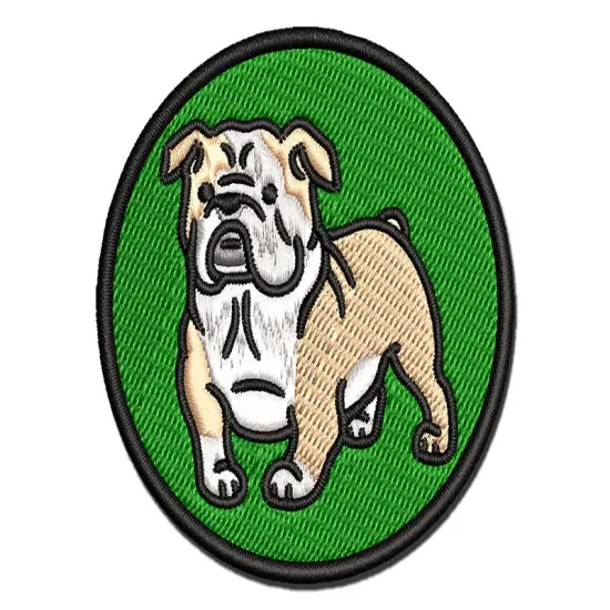 English Bulldog Standing Dog Multi-Color Embroidered Iron-On or Hook & Loop Patch Applique {1}