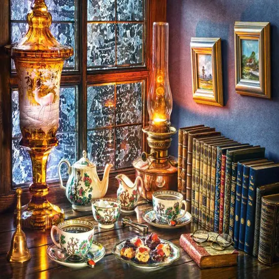 1000 Piece Jigsaw Puzzle, Afternoon Tea, Classic interior, old fashioned furniture, oil lamp, beautiful vase, Adult Puzzle, Castorland C-104116-2 {2}