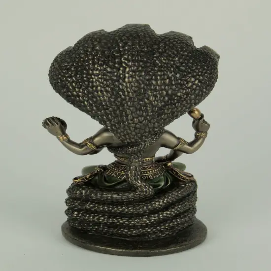 Bronze Finish Vishnu Sitting On Shesha Holding Weapons and Lotus Statue {4}