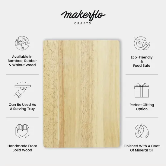 Makerflo Cutting Board Made with Durable Wood and Individually Bubble Wrapped, Craft-Ready for DIY Gifts & Personalization - Laser Engraving, Epoxy, UV DTF, Vinyl Rubber Wood {8}