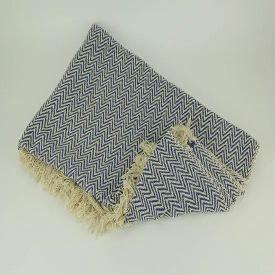 2-Tone Cotton Zig Zag Striped Fringed Throw Blanket {5}