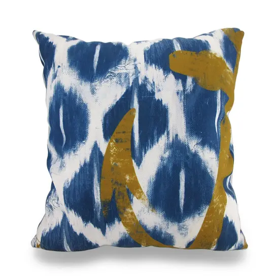 Blue and White Nautical Ikat Decorative Throw Pillow w/Anchor Detail 18in. {1}