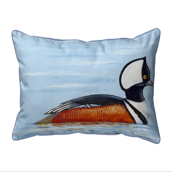 Zippered Betsy Drake Hooded Merganser Duck Outdoor Pillow 20 Inch x 24 Inch {1}