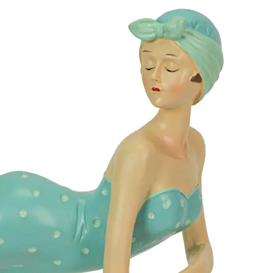 Retro Bathing Beauty Beach Girl Posing In Sage Green Polka Dot Swimsuit Figurine {6}
