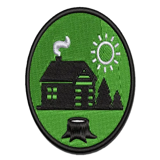 Log Cabin in the Woods Multi-Color Embroidered Iron-On or Hook & Loop Patch Applique {1}