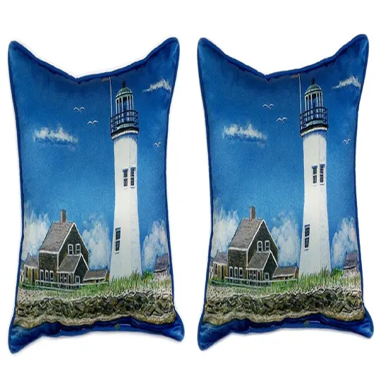 Pair of Betsy Drake Scituate MA Lighthouse Large Pillows 16 Inch x 20 Inch {1}