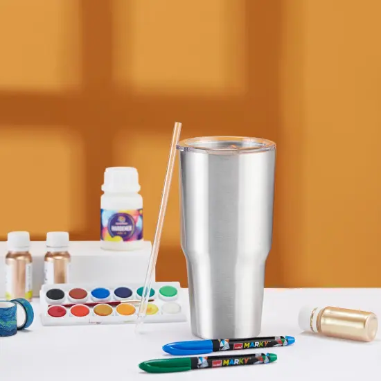 Makerflo 30 oz Stainless Steel Silver Destash Tumbler Pack of 25 with Lid & Straw | Craft-Ready for DIY Gifts & Personalization (Epoxy, UV DTF, Vinyl, and Laser Engraving) - Not for Sublimation {3}