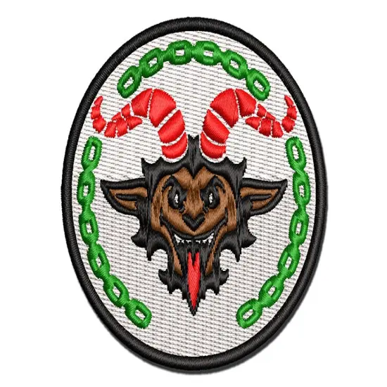 Krampus with Chains Christmas Holiday Monster Multi-Color Embroidered Iron-On or Hook & Loop Patch Applique {1}