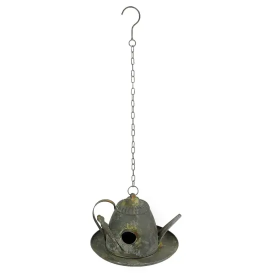 Rustic Metal Vintage Hanging Teapot Bird House Decorative Garden Farmhouse Decor {1}
