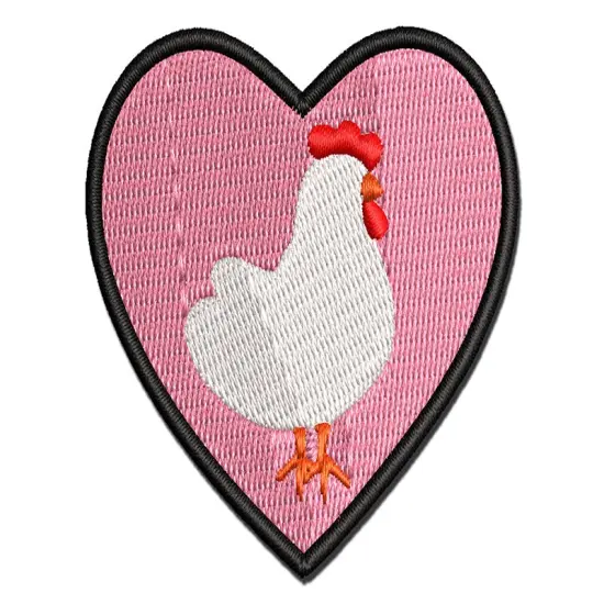 Chicken in Heart Multi-Color Embroidered Iron-On or Hook & Loop Patch Applique {1}