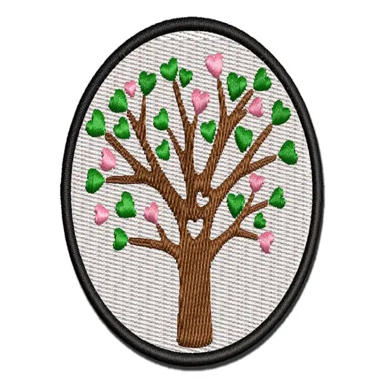 Heart Tree Spring Summer Love Valentine's Day Multi-Color Embroidered Iron-On or Hook & Loop Patch Applique {1}