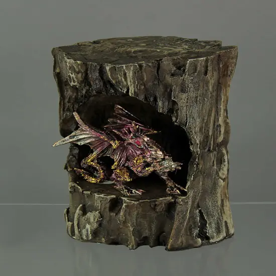 Dragon Holding Orb In Old Log Statue with Color Changing LED Lights {3}