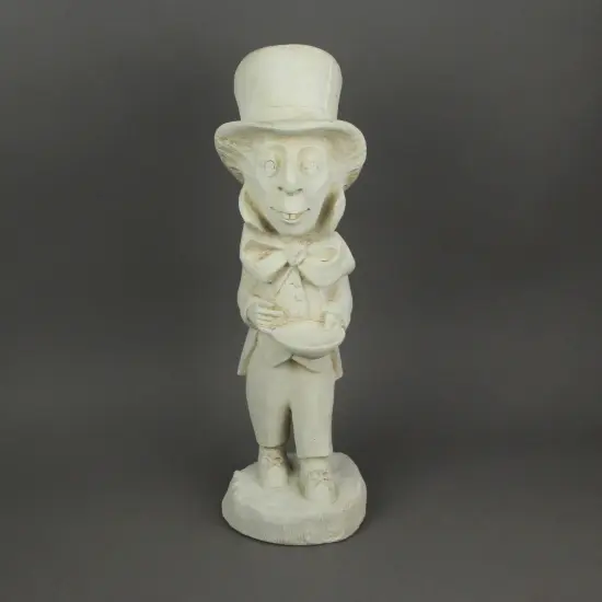 Mad Hatter Alice in Wonderland Antiqued White Finish Solid Cement Statue 19 Inch {5}