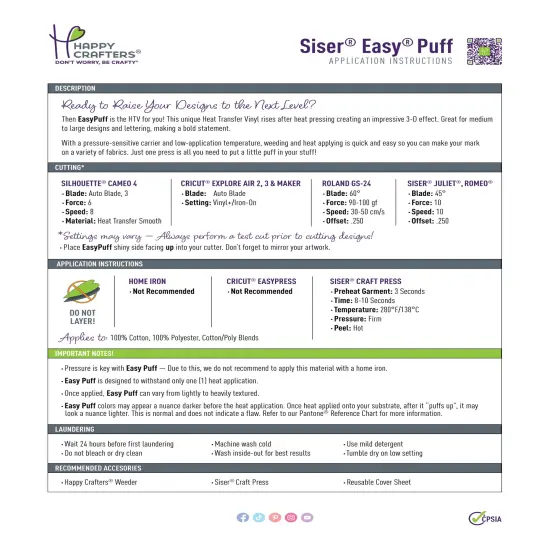 Siser&reg; Easy&reg; Puff 11.8" x 24" Sheet White {7}