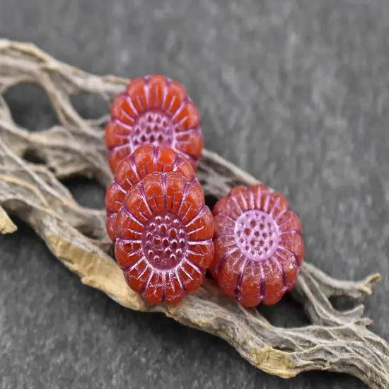 *12* 13mm Metallic Pink Washed Orange Opaline Sunflower Coin Beads {2}