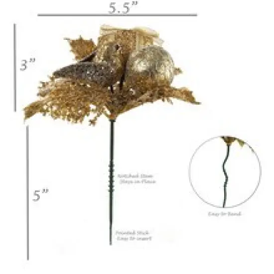 Sparkling Gold Glitter Picks with Dove Bird, Gift Box, & Ornament Ball | Holiday Xmas Accents | Trees, Wreaths, & Garlands | Christmas Picks | Party & Event | Home & Office Decor (Set of 12) - 2024 Christmas Collection - 2024 Christmas Collection, Fl {2}