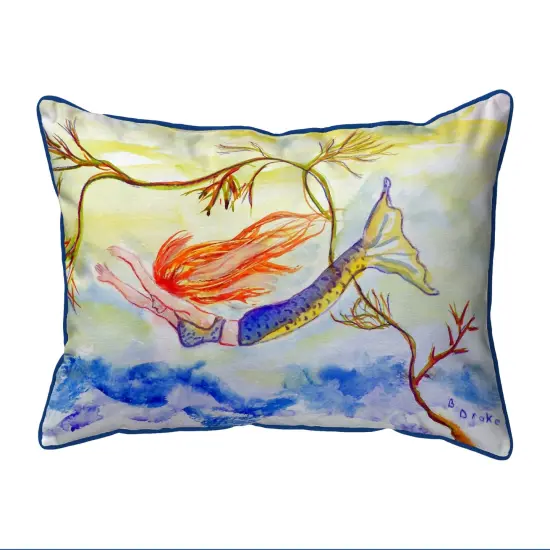 Betsy Drake Diving Mermaid Small Indoor/Outdoor Pillow 11x14 {1}