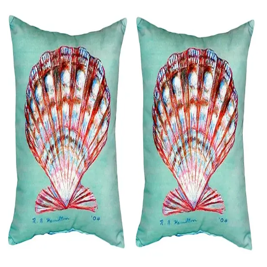 Pair of Betsy Drake Scallop - Teal No Cord Pillows {1}