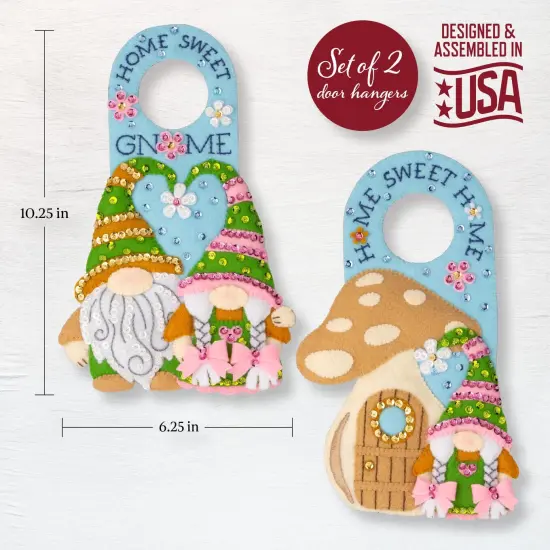 Bucilla Felt Door Hanger Applique Kit Set Of 2-Springtime Gnomes {6}