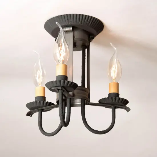 Irvin Country Tinware 3 Light Amherst SemiFlush Mount Ceiling Light Kettle Black {3}