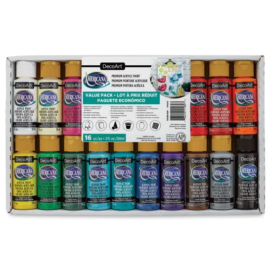 DecoArt Americana Acrylic Paint - Value Set, Set of 16, Assorted Colors, 2 oz, Bottles {1}