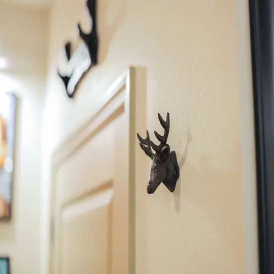 Set of 3 Rustic Brown Deer Head Decorative Wall Hooks Lodge Decor {6}