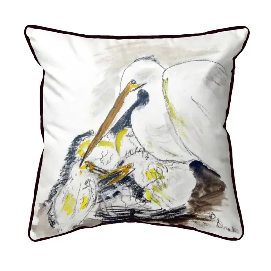 Betsy Drake Egret & Chicks Large Indoor/Outdoor Pillow 18x18 {1}