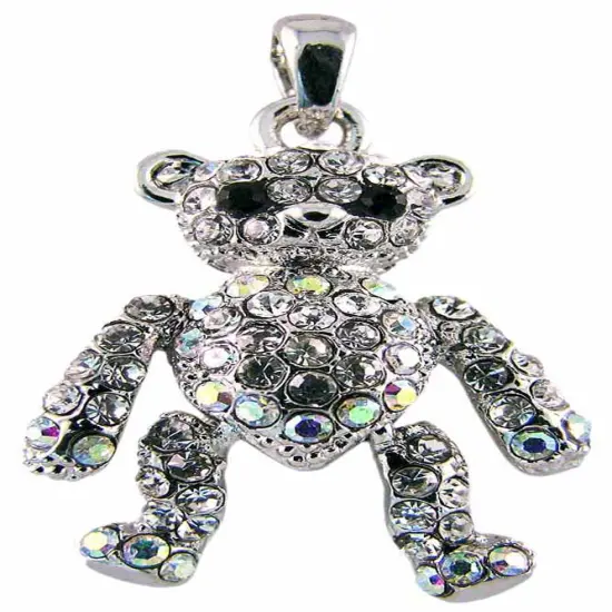 Rhinestone Encrusted Teddy Bear Pendant / Necklace AB {3}