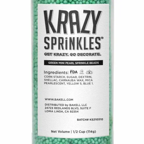 Krazy Sprinkles - Green Pearl Mini Beads (1/2 Cup, 1x Jar) for Cakes, Ice Cream & Cookies {4}