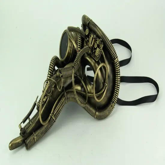Metallic Gold Long Nose Steampunk Adult Costume Mask {3}