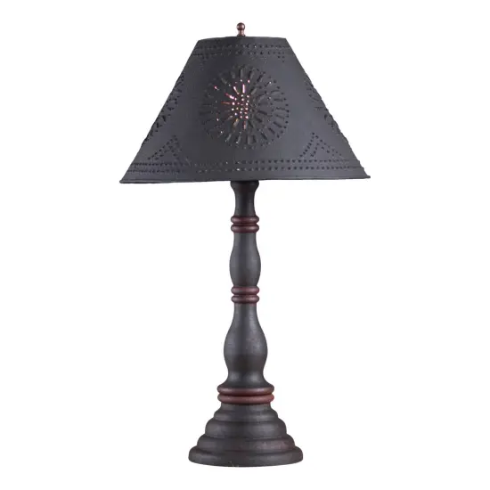 Irvin's Country Tinware Davenport Lamp in Hartford Black with Red with Shade {1}