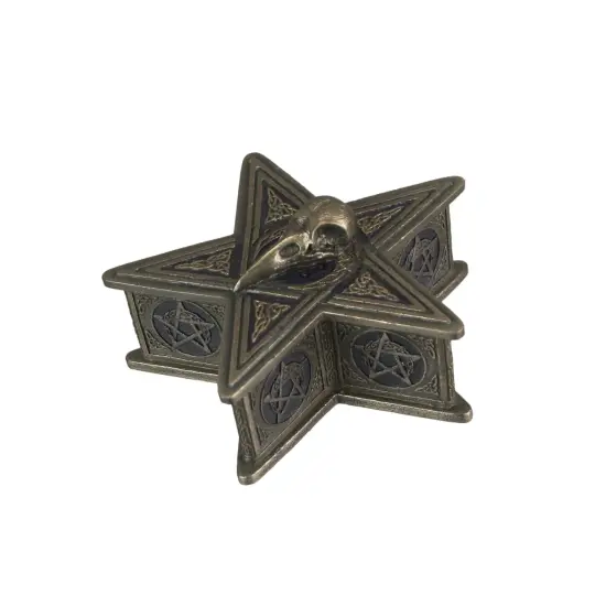 Raven Skull Pentagram Shaped Bronze Finished Trinket Box Wicca Pagan {3}