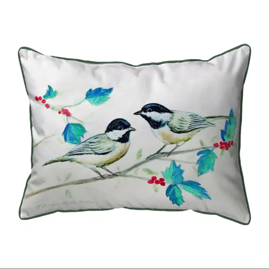 Betsy Drake Christmas Chickadees Extra Large Zippered Pillow 20x24 {1}