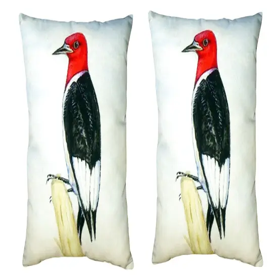 Pair of Betsy Drake Redheaded Woodpecker No Cord Pillows 16 Inch X 20 Inch {1}