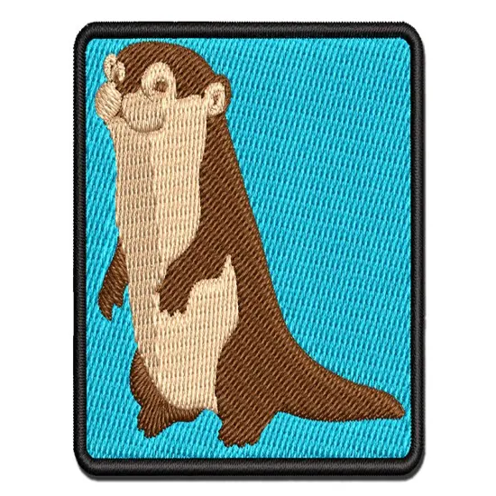 Curious and Cute River Otter Standing Multi-Color Embroidered Iron-On or Hook & Loop Patch Applique {1}