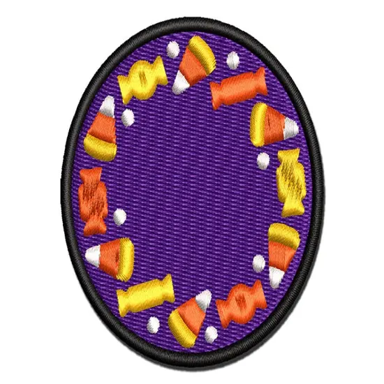 Halloween Candy Round Border Multi-Color Embroidered Iron-On or Hook & Loop Patch Applique {1}