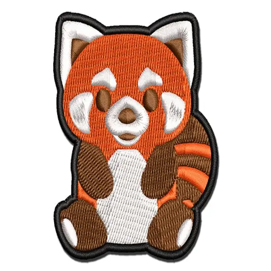 Adorable Red Panda Sitting Multi-Color Embroidered Iron-On or Hook & Loop Patch Applique {1}