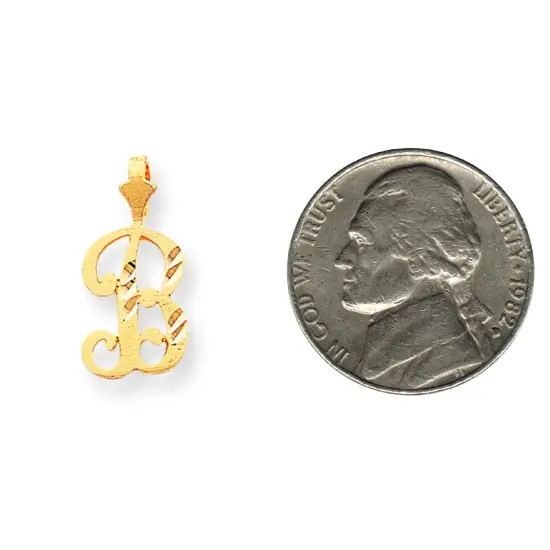 10K Yellow Gold Grooved Initial B Charm FindingKing Jewerly 20mm x 11mm {2}