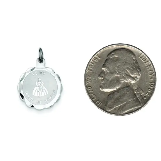 Sterling Silver To My Maid of Honor Disc Charm Pendant Jewerly 22mm x 15mm {2}