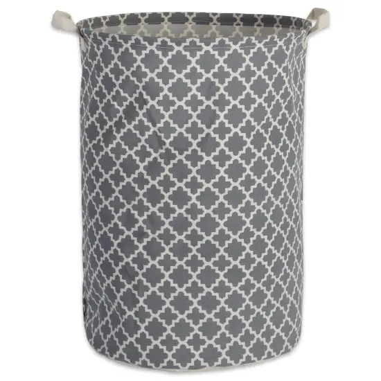 DII Pe Coated Cotton/Poly Laundry Hamper Lattice Gray Round {1}