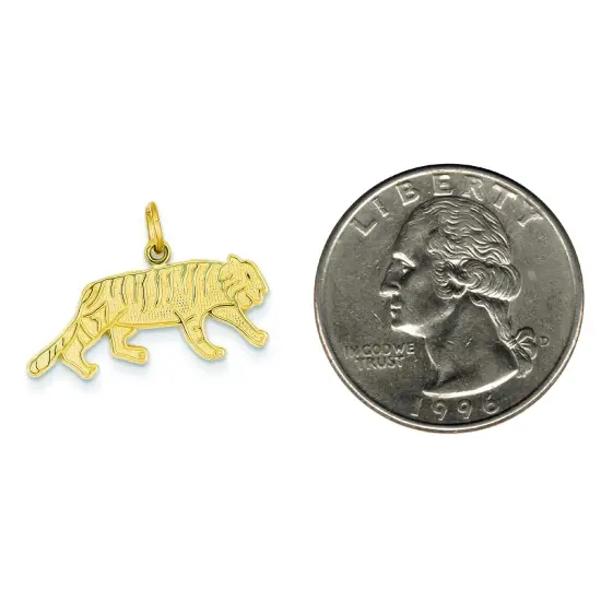 14K Yellow Gold Tiger Charm Jungle Cat Pendant Jewelry 19mm x 25mm {2}