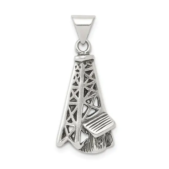 Sterling Silver Antiqued Oil Derrick Pendant Jewelry 28.1mm x 12.8mm {1}