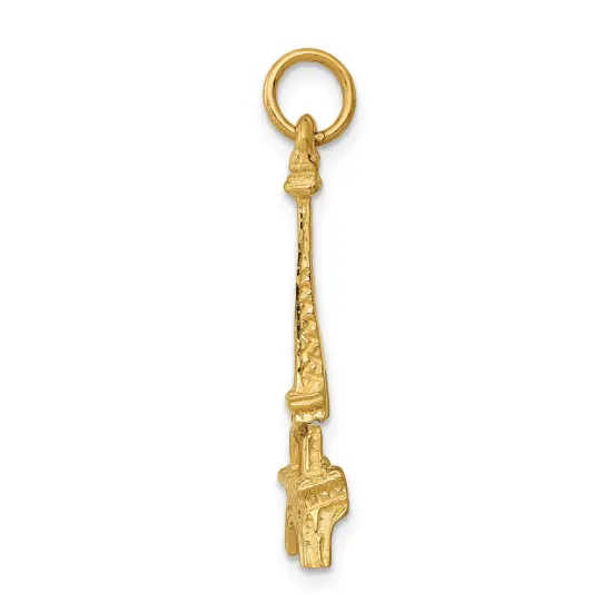 14K Yellow Gold Eiffel Tower Charm Paris Jewelry 29mm x 10mm {3}