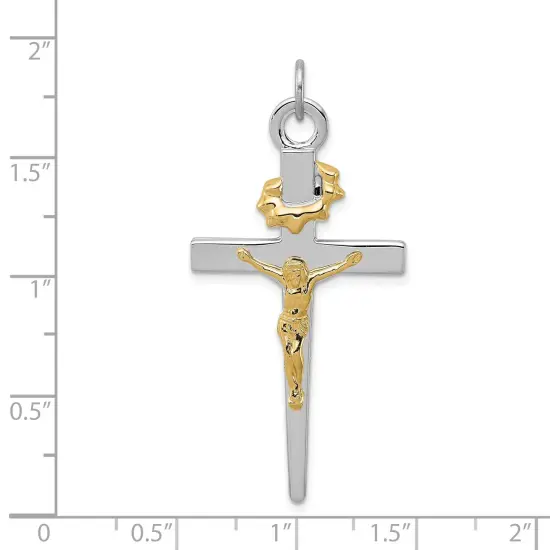 Sterling Silver Gold Plated Crucifix Pendant Jewerly 83.8mm x 41.3mm {2}