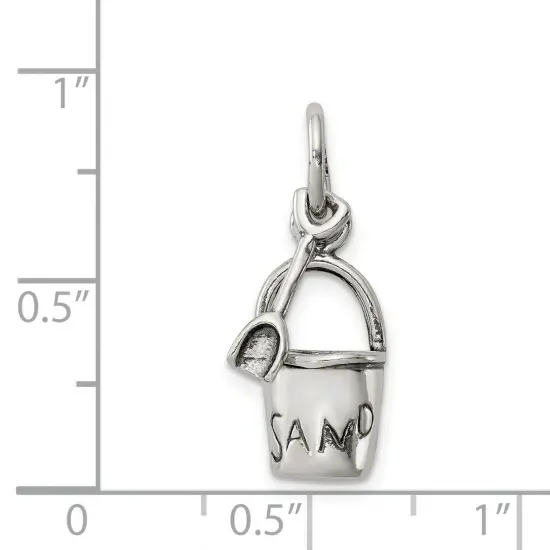 Sterling Silver Antiqued Sand Bucket & Shovel Charm Jewerly 14mm x 7mm {5}