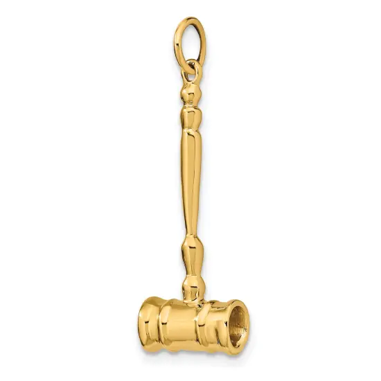 14K Yellow Gold 3D Gavel Charm Judge Court Jewelry 28mm x 10mm {4}