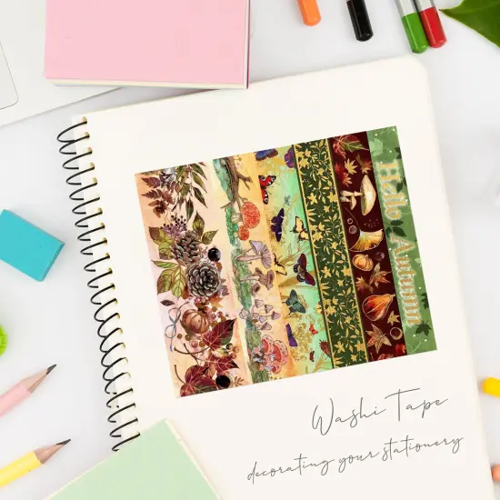 Wrapables Nature Metallic Foil Washi Tape Set for Scrapbooking, Stationery, Diary, Card Making Hello Autumn {4}