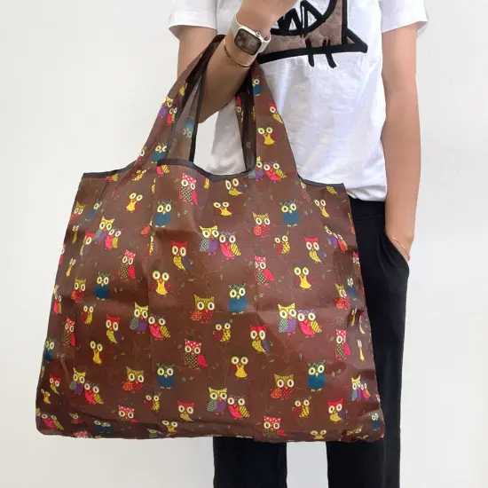 Wrapables Large Foldable Tote Nylon Reusable Grocery Bags Owls Brown {4}