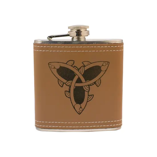 6oz Celtic Fish Knot Leather Flask {1}